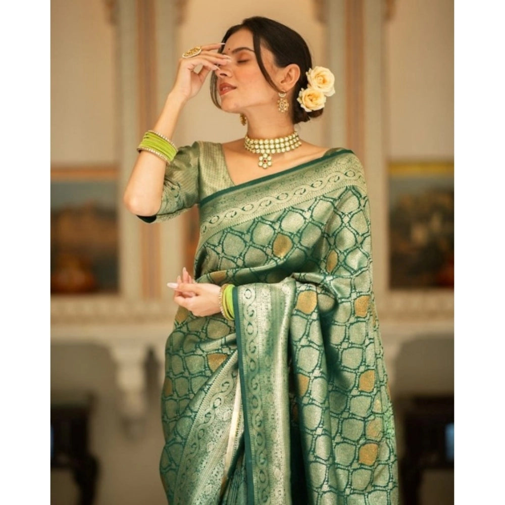 Vaystra Silk Printed Saree With Unstitched Blouse 5.5Mtr – Green