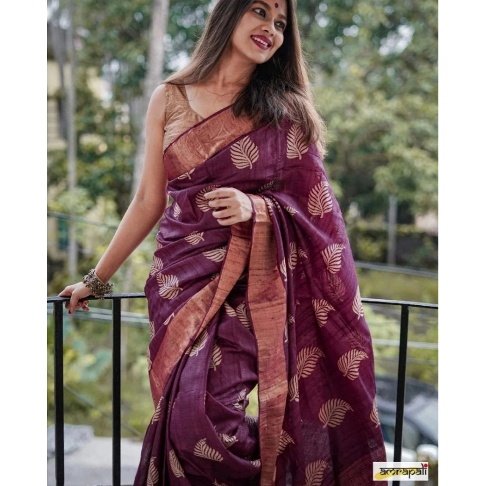 Vaystra Silk Printed Saree With Unstitched Blouse 5.5Mtr – Purple