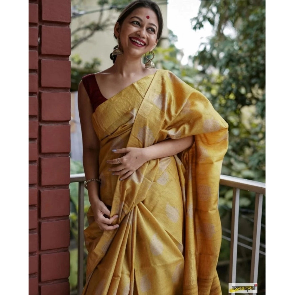 Vaystra Silk Printed Saree With Unstitched Blouse 5.5Mtr – Yellow