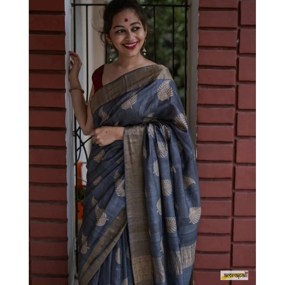 Vaystra Silk Printed Saree With Unstitched Blouse 5.5Mtr – Grey