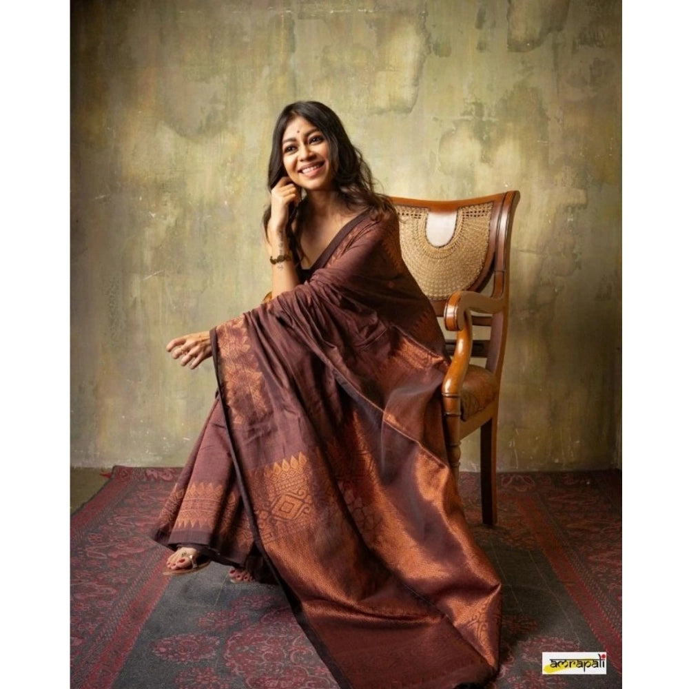 Vaystra Silk Printed Saree With Unstitched Blouse 5.5Mtr – Coffee