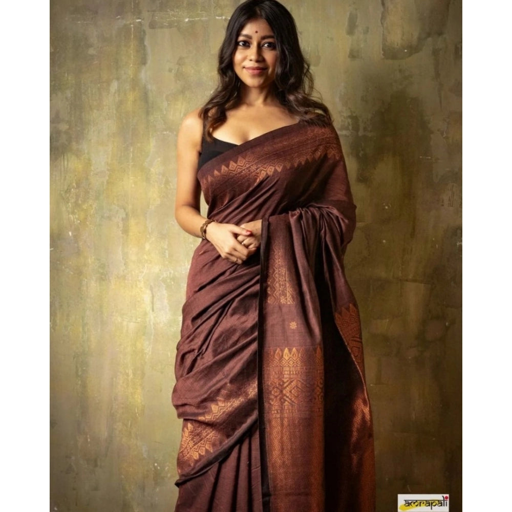 Vaystra Silk Printed Saree With Unstitched Blouse 5.5Mtr – Coffee