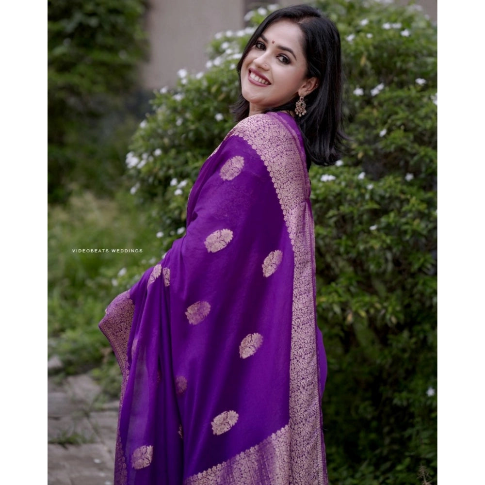 Vaystra Silk Printed Saree With Unstitched Blouse 5.5Mtr – Purple