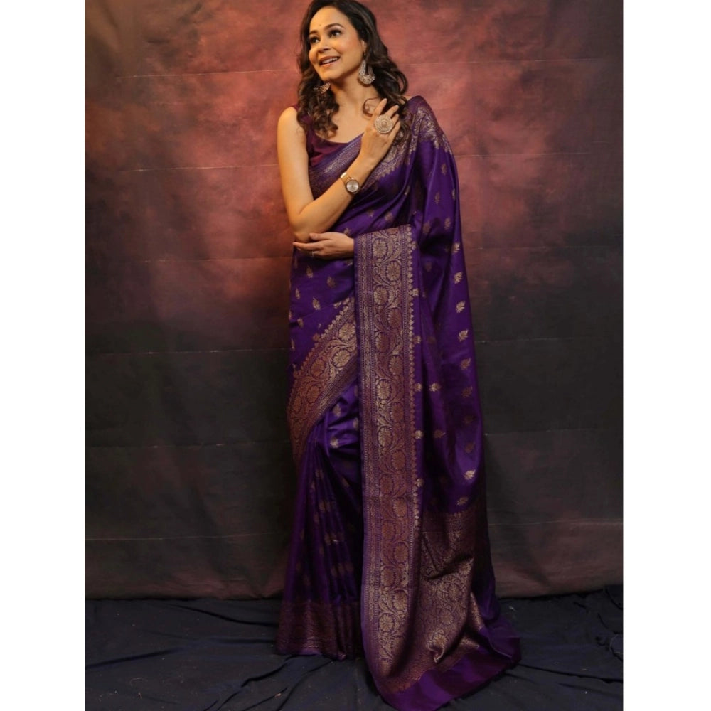 Vaystra Silk Printed Saree With Unstitched Blouse 5.5Mtr – Purple