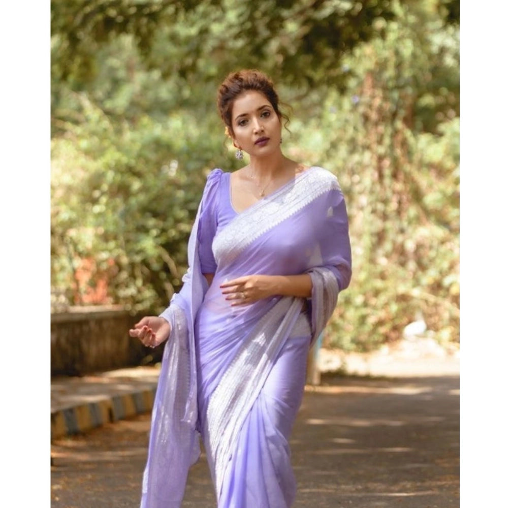 Vaystra Cotton Printed Saree With Unstitched Blouse 5.5Mtr – Lavender