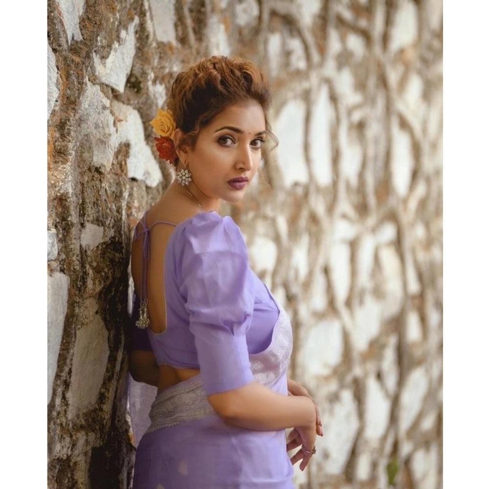 Vaystra Cotton Printed Saree With Unstitched Blouse 5.5Mtr – Lavender