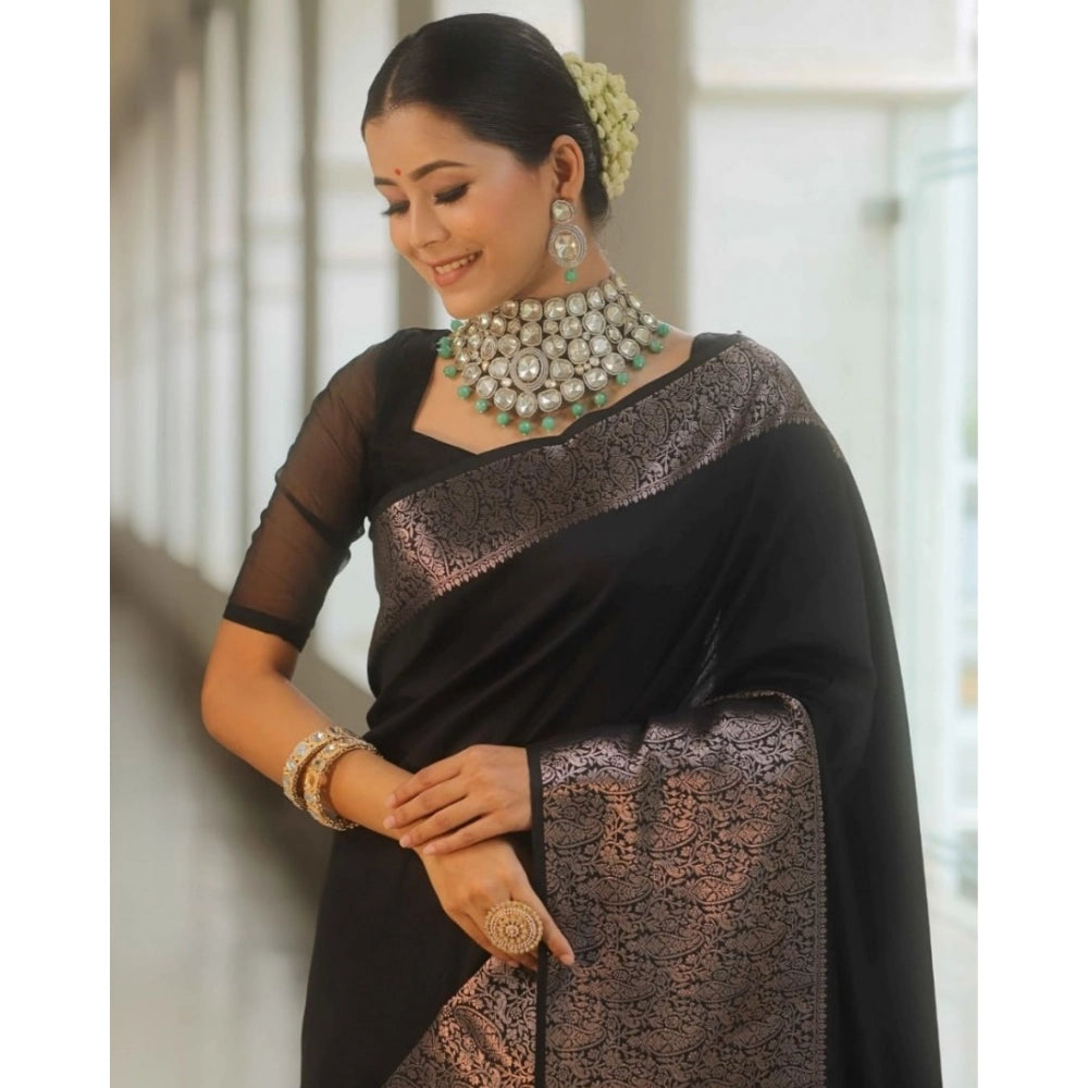 Vaystra Silk Printed Saree With Unstitched Blouse 5.5Mtr – Black