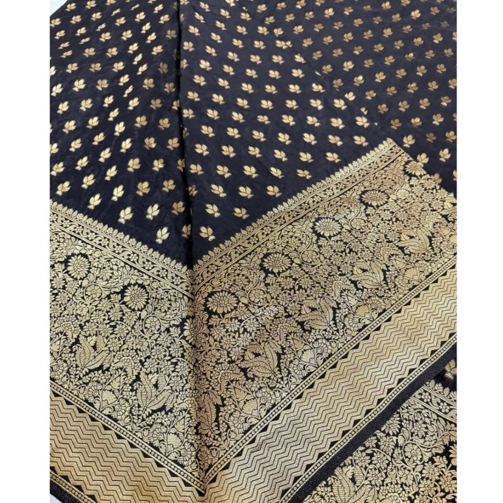 Vaystra Silk Printed Saree With Unstitched Blouse 5.5Mtr – Black