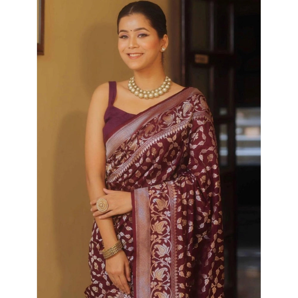 Vaystra Silk Printed Saree With Unstitched Blouse 5.5Mtr – Maroon