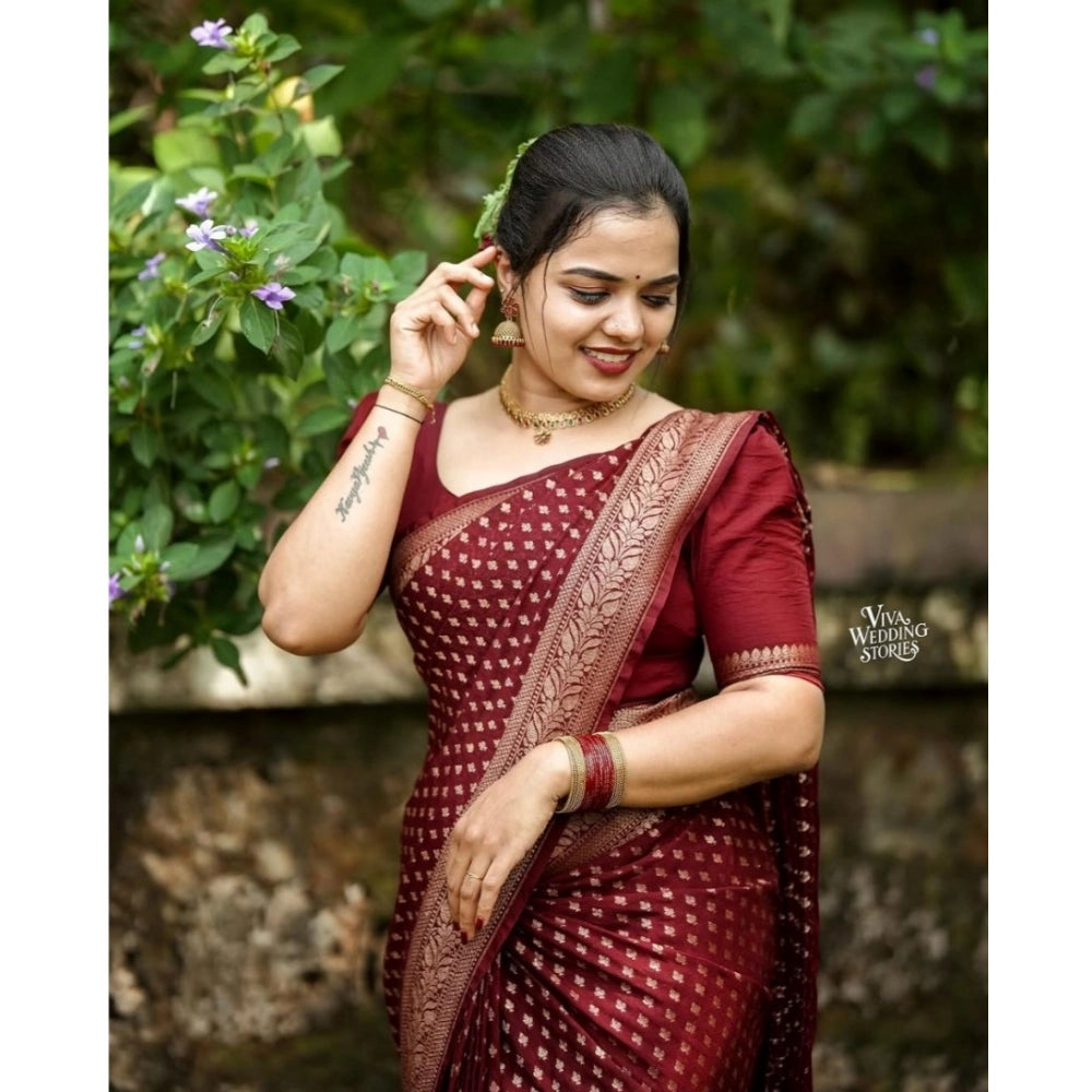 Vaystra Silk Printed Saree With Unstitched Blouse 5.5Mtr – Maroon
