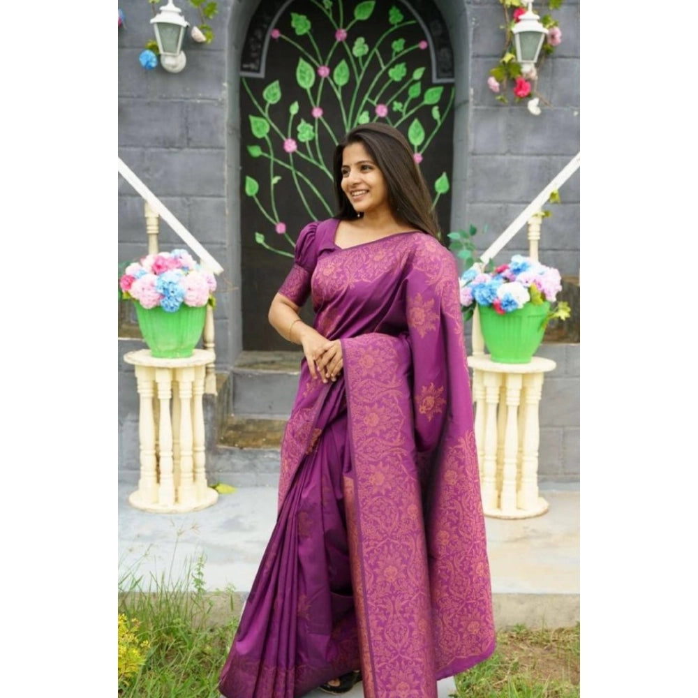 Vaystra Silk Printed Saree With Unstitched Blouse 5.5Mtr – Purple