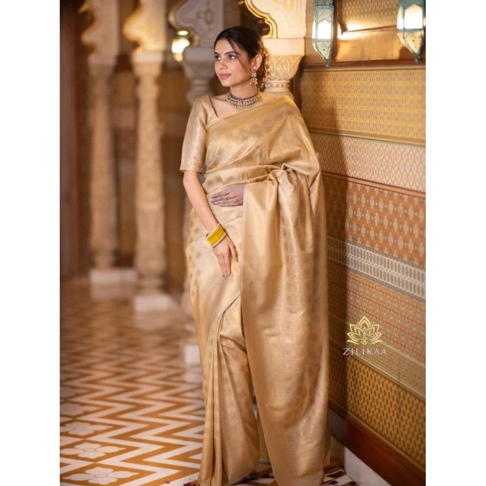Vaystra Silk Printed Saree With Unstitched Blouse 5.5Mtr – Cream
