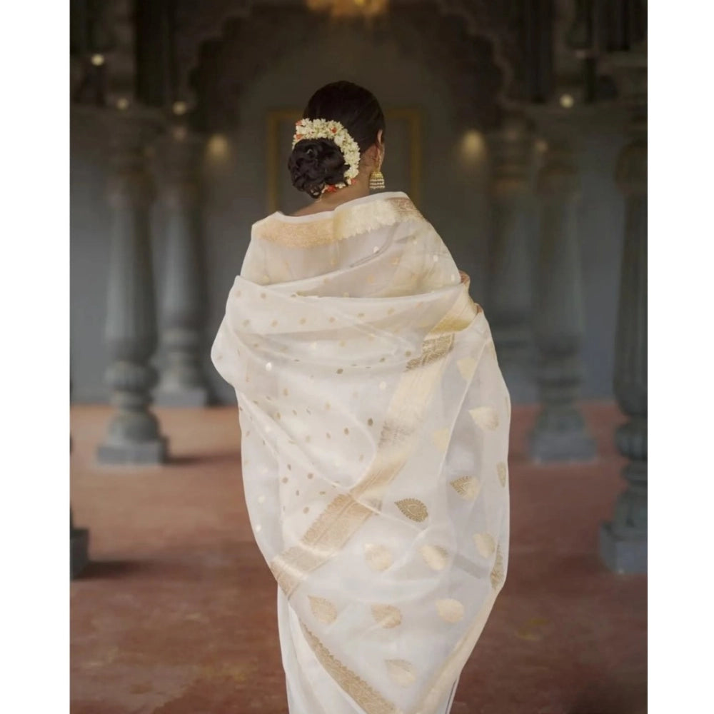 Vaystra Cotton Printed Saree With Unstitched Blouse 5.5Mtr – White