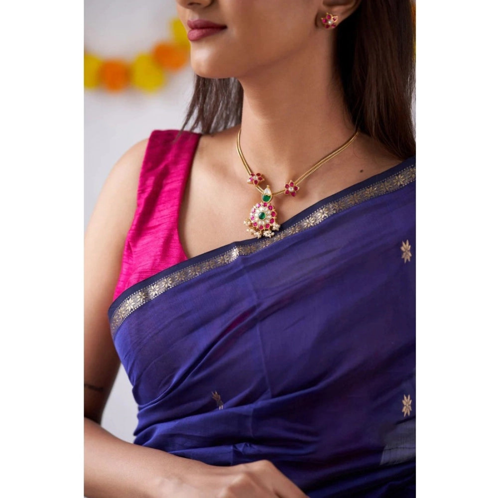 Vaystra Cotton Printed Saree With Unstitched Blouse 5.5Mtr – Blue