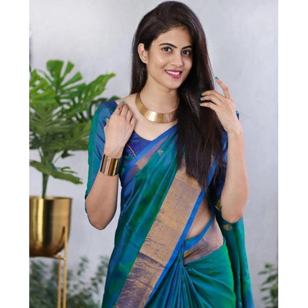 Vaystra Silk Printed Saree With Unstitched Blouse 5.5Mtr – Blue