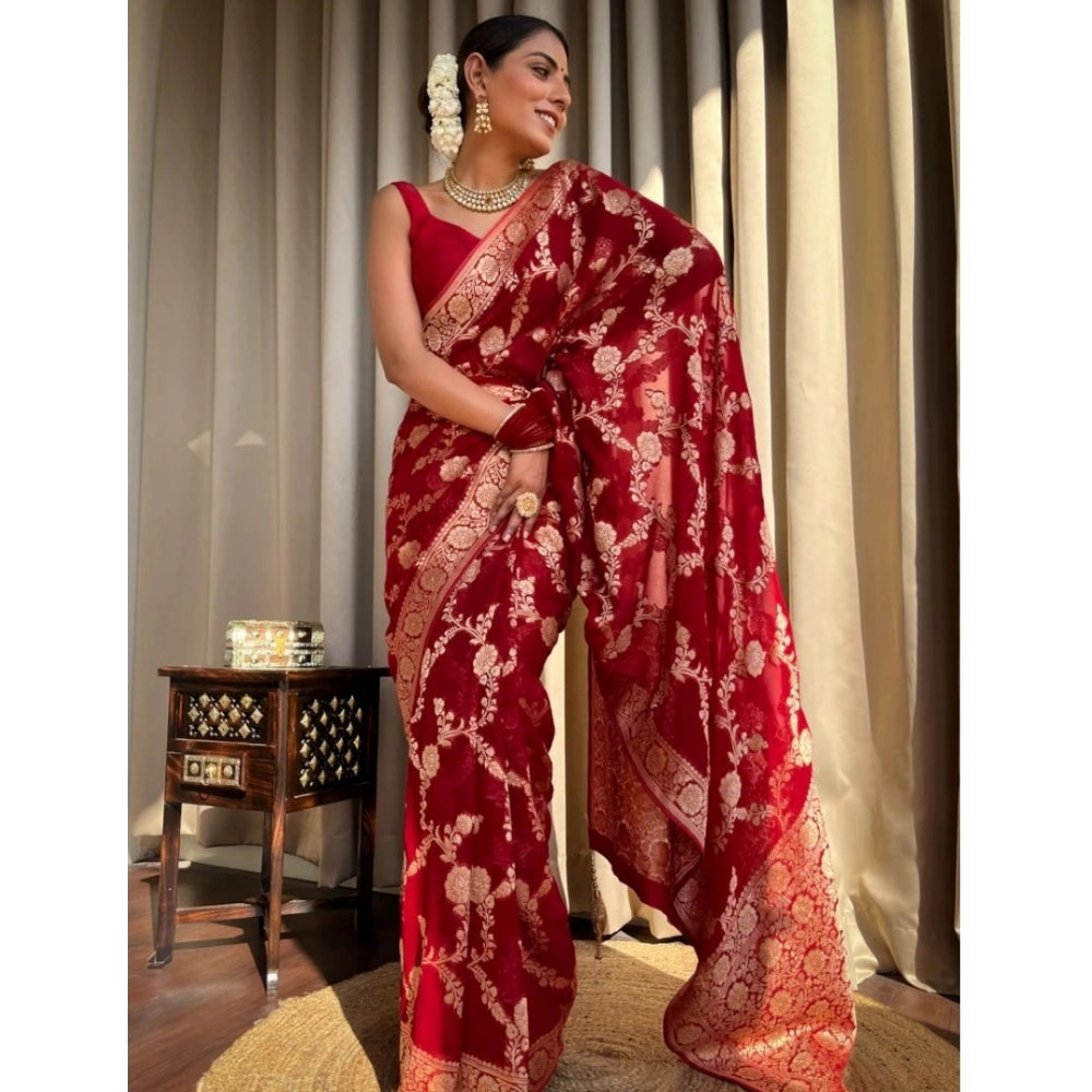 Vaystra Silk Printed Saree With Unstitched Blouse 5.5Mtr – Red