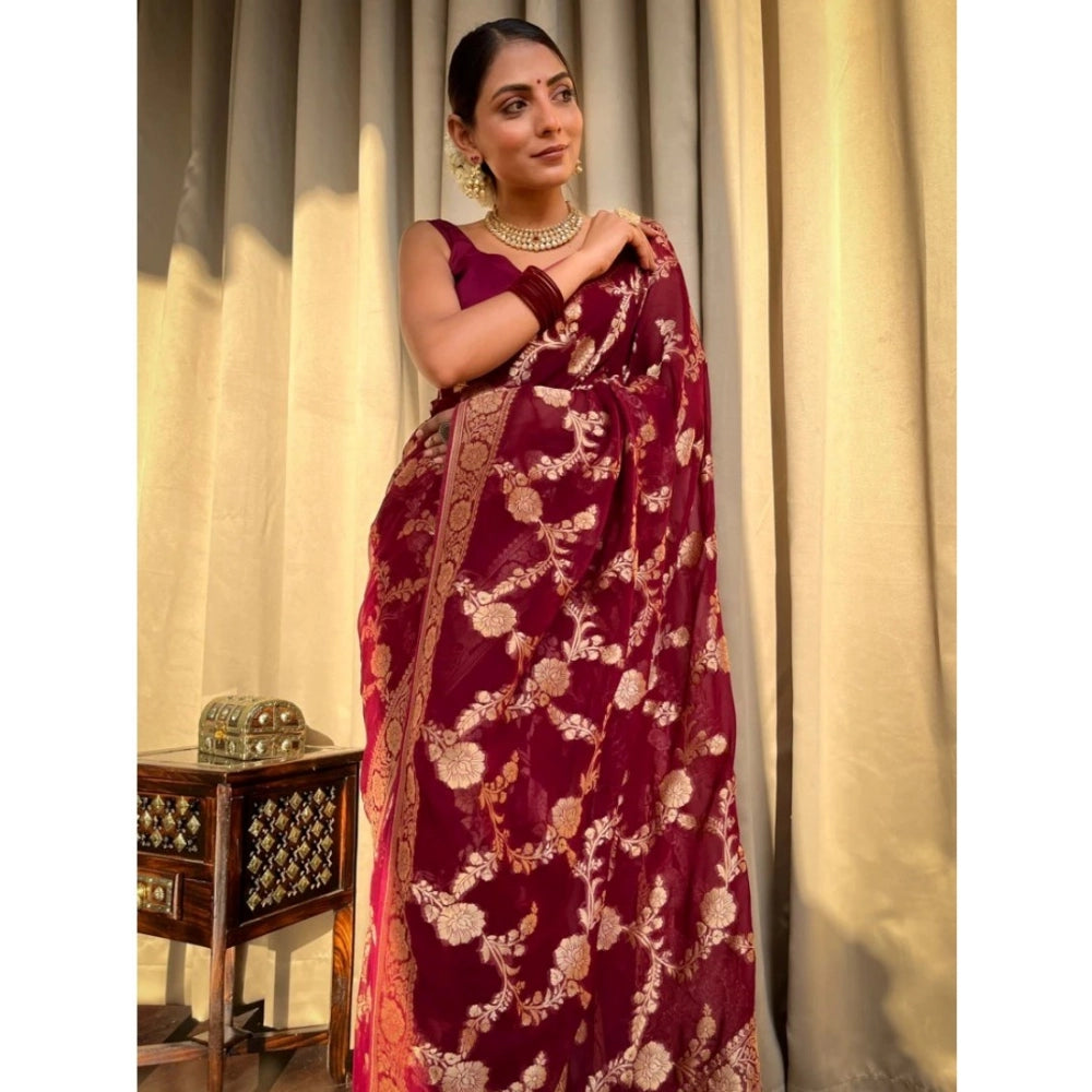 Vaystra Silk Printed Saree With Unstitched Blouse 5.5Mtr – Maroon