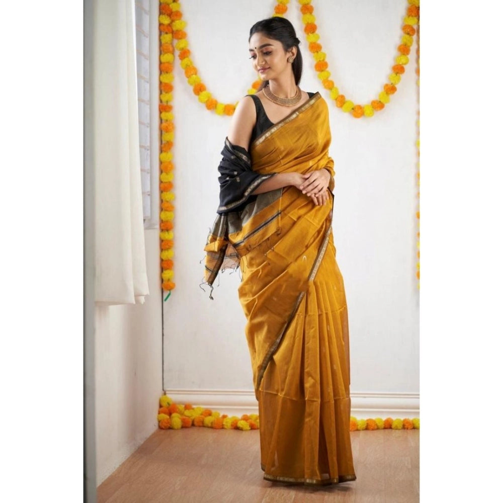 Vaystra Cotton Printed Saree With Unstitched Blouse 5.5Mtr – Yellow