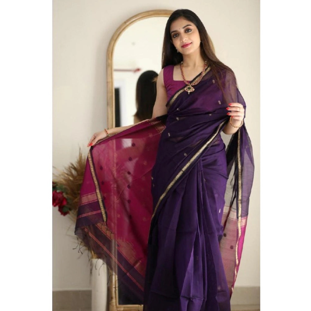 Vaystra Cotton Printed Saree With Unstitched Blouse 5.5Mtr – Navy Blue