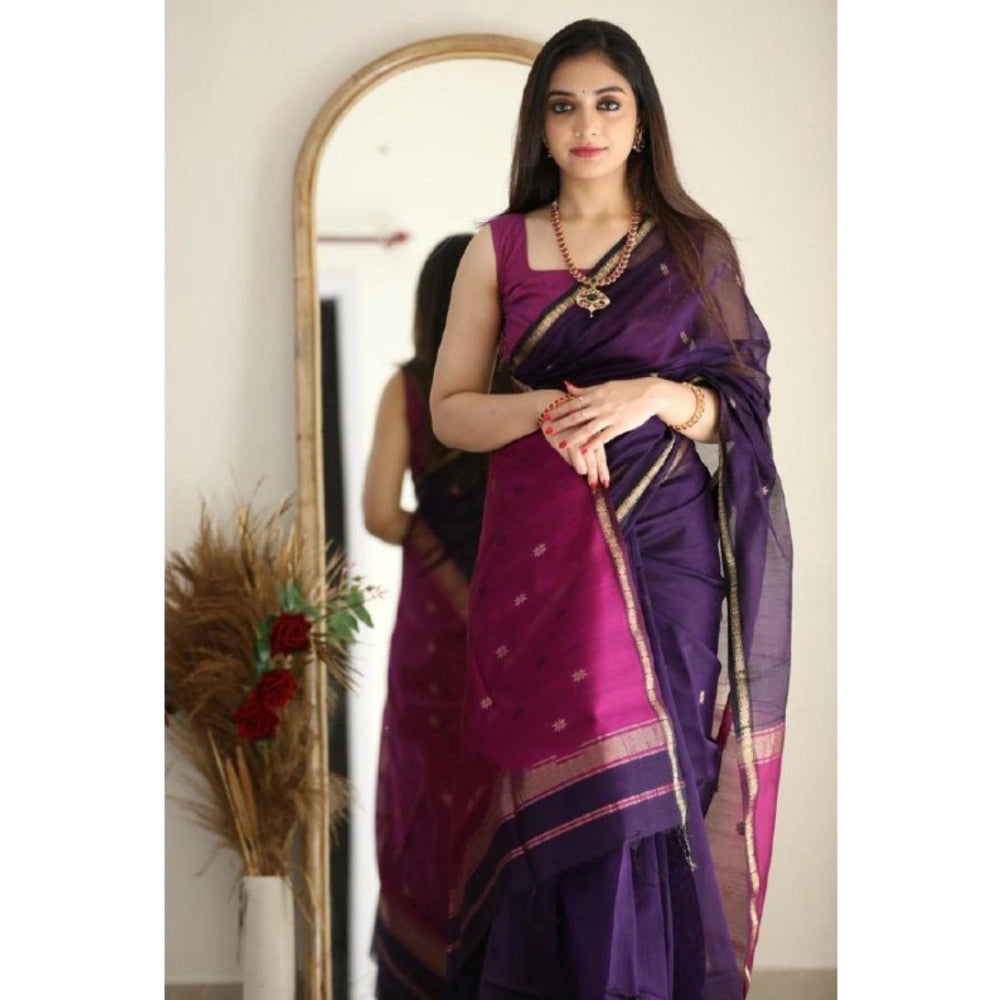 Vaystra Cotton Printed Saree With Unstitched Blouse 5.5Mtr – Navy Blue