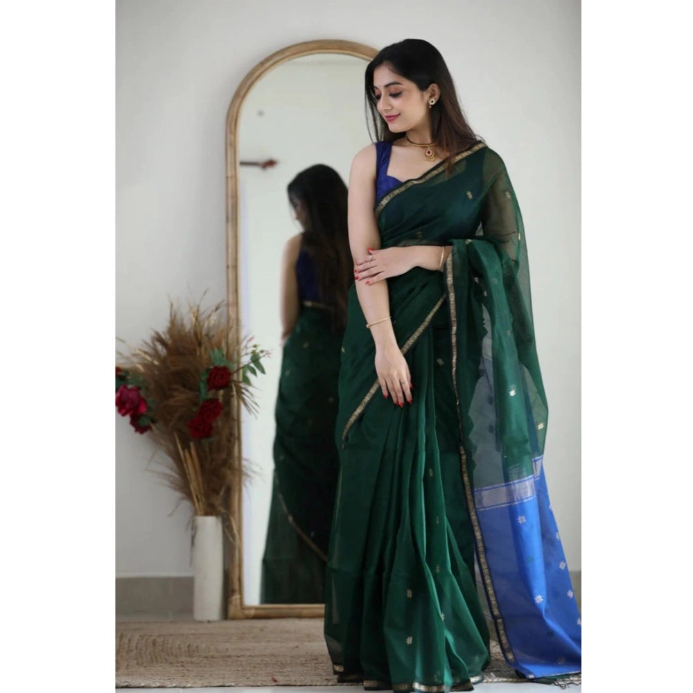 Vaystra Cotton Printed Saree With Unstitched Blouse 5.5Mtr – Green