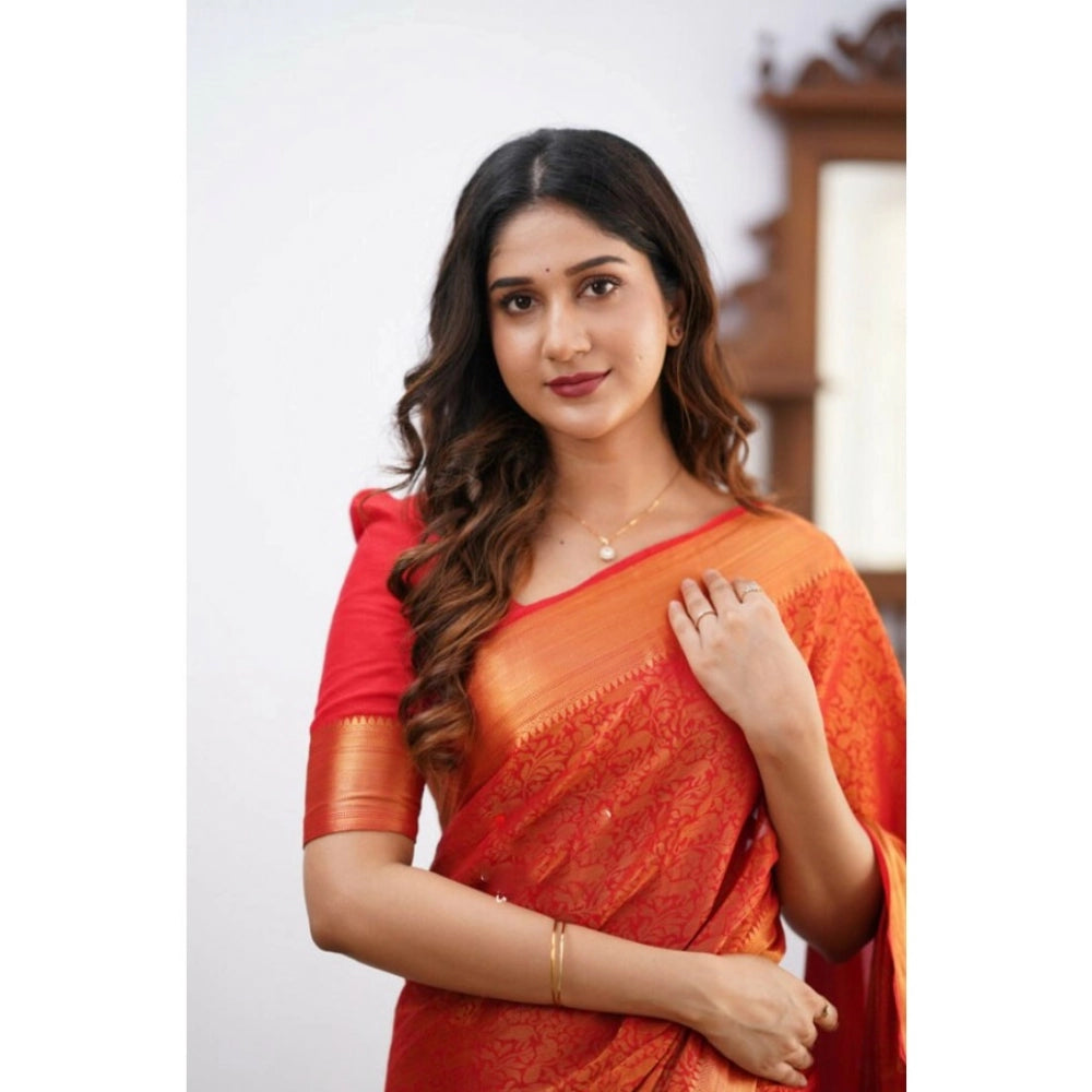 Vaystra Silk Printed Saree With Unstitched Blouse 5.5Mtr – Orange