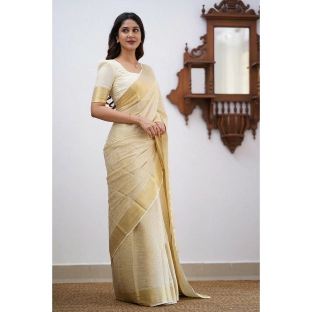 Vaystra Silk Printed Saree With Unstitched Blouse 5.5Mtr – Cream