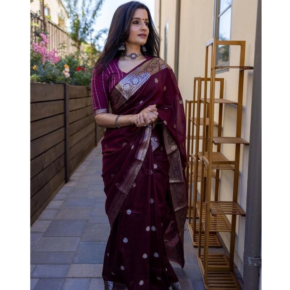 Vaystra Cotton Printed Saree With Unstitched Blouse 5.5Mtr – Maroon