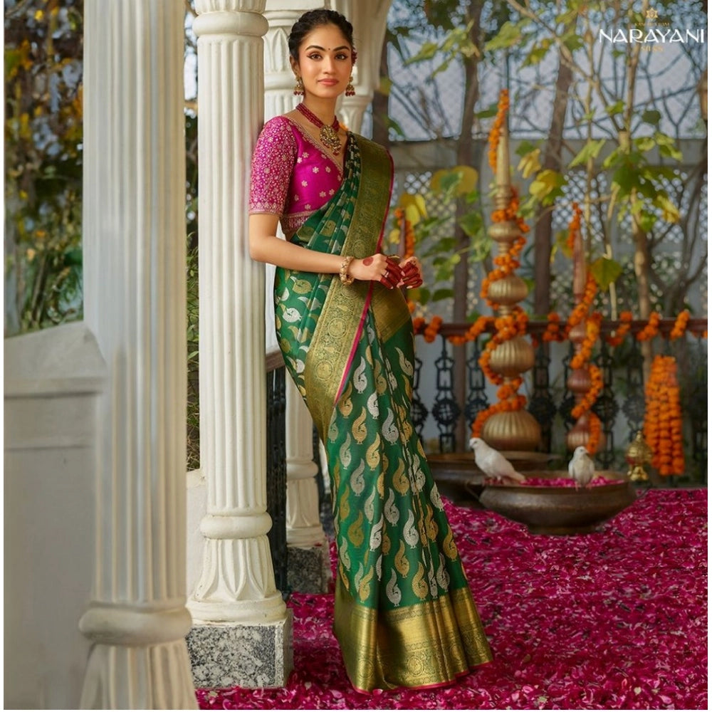 Vaystra Silk Printed Saree With Unstitched Blouse 5.5Mtr – Green