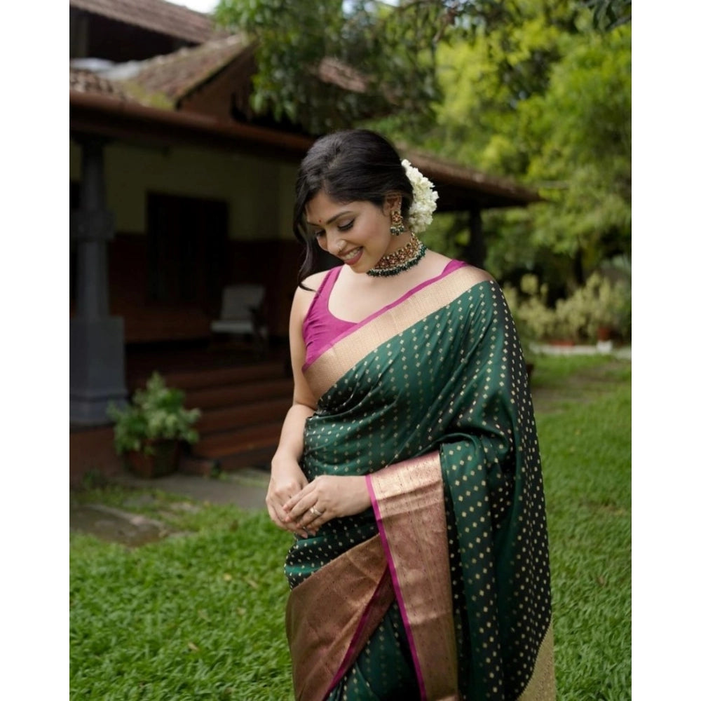 Vaystra Silk Printed Saree With Unstitched Blouse 5.5Mtr – Green