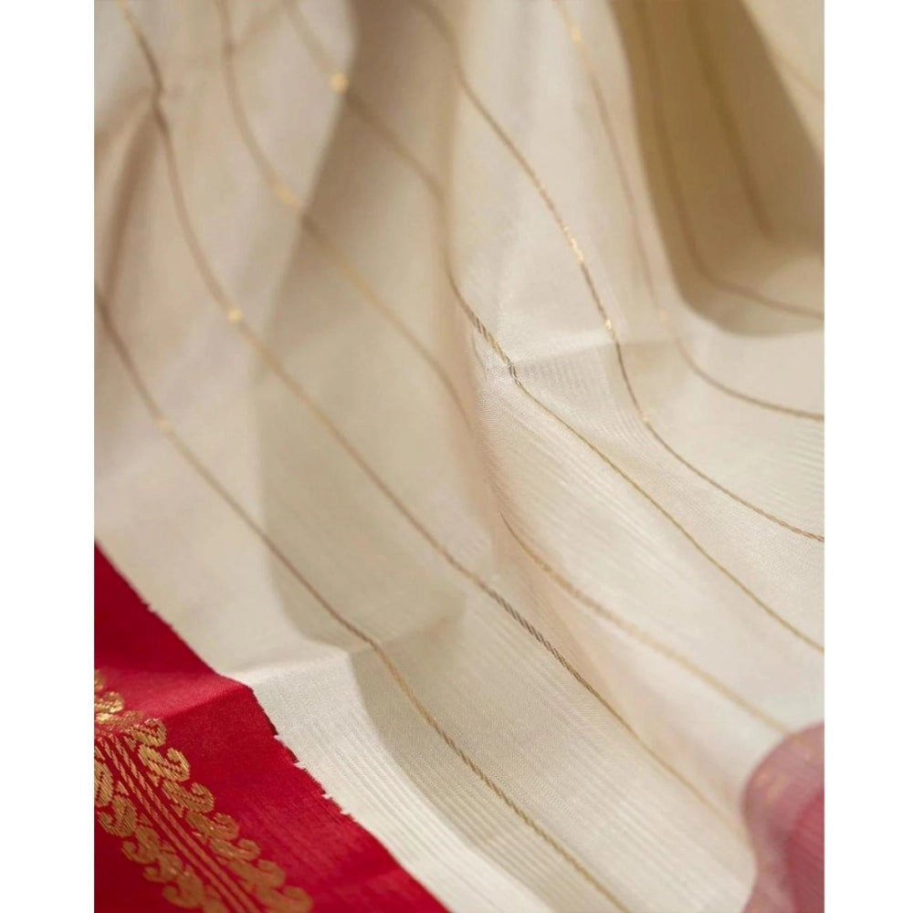 Vaystra Silk Printed Saree With Unstitched Blouse 5.5Mtr – Off White