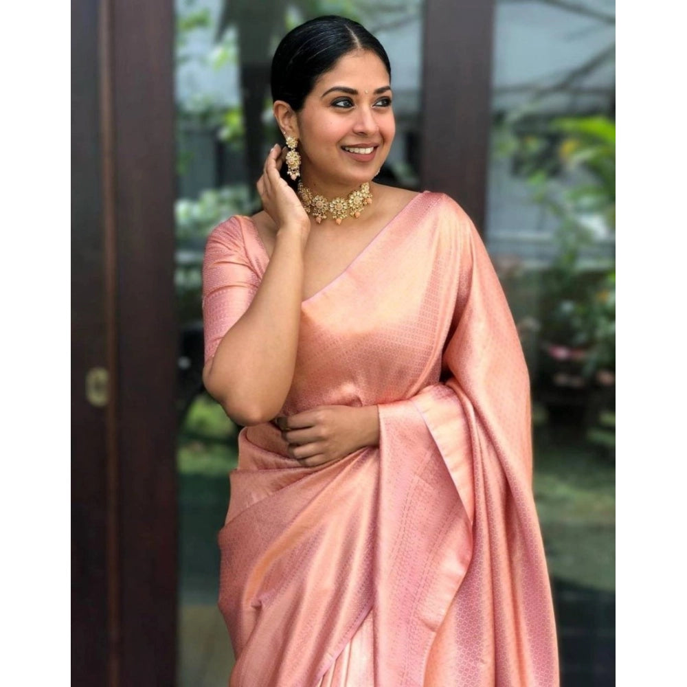Vaystra Silk Printed Saree With Unstitched Blouse 5.5Mtr – Peach