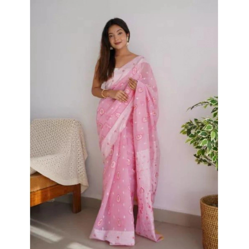 Vaystra Cotton Printed Saree With Unstitched Blouse 5.5Mtr – Pink