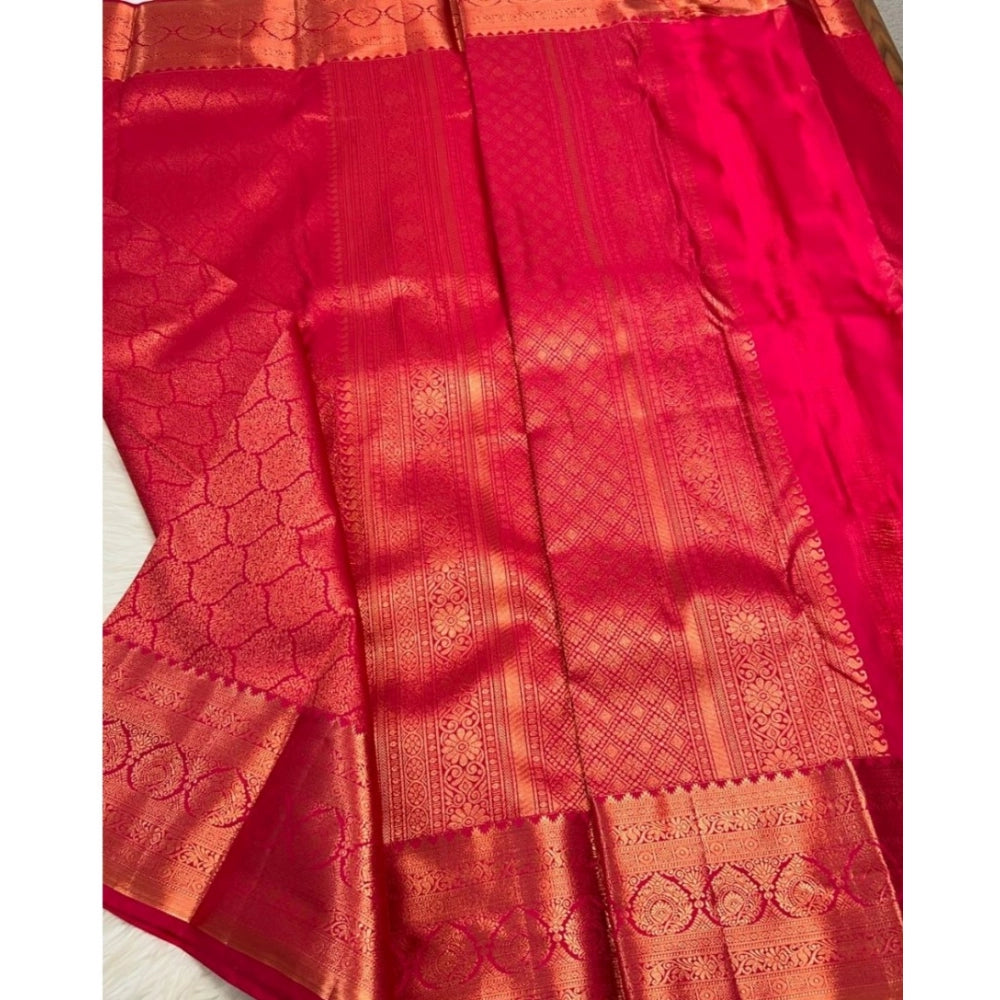 Vaystra Silk Printed Saree With Unstitched Blouse 5.5Mtr – Rani Pink