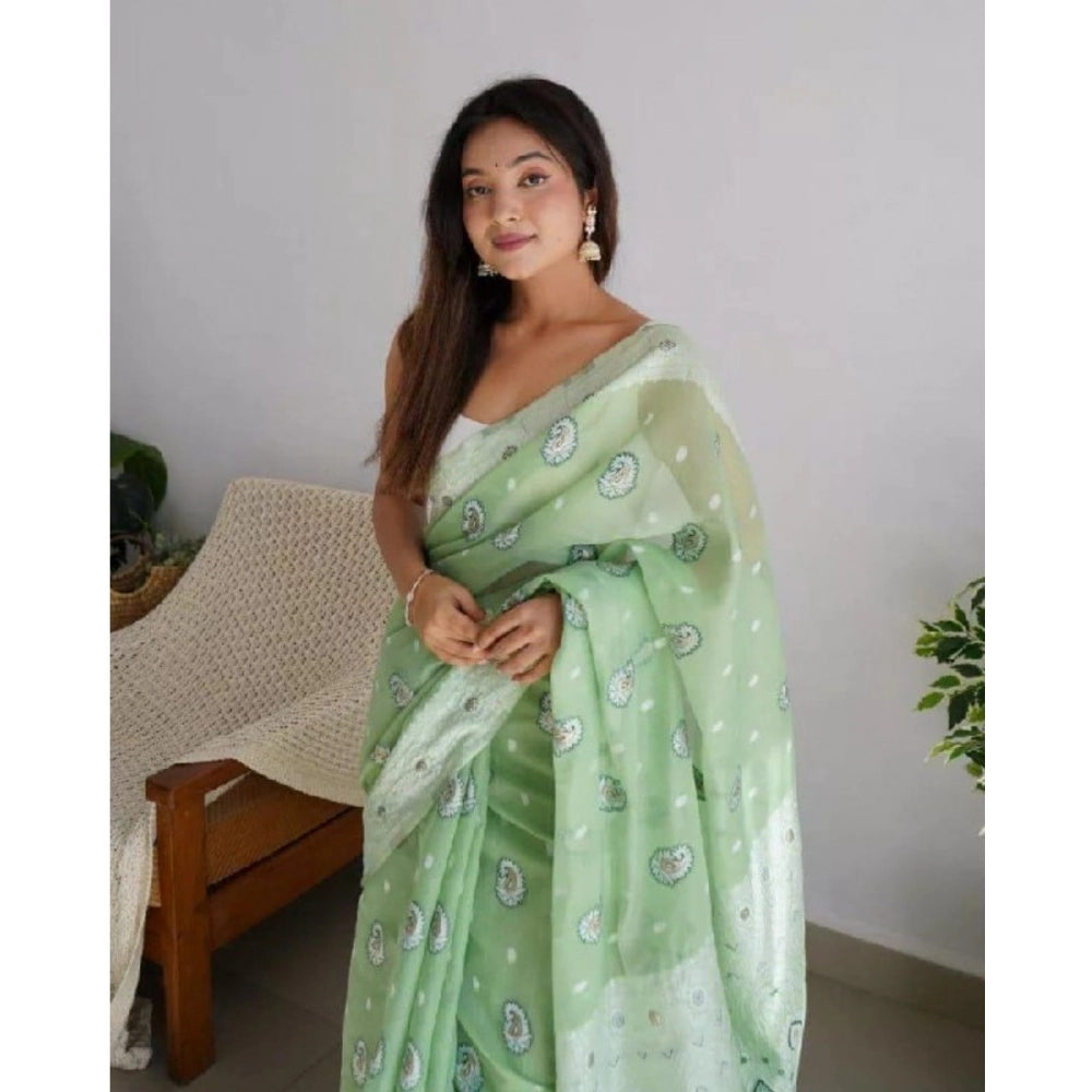 Vaystra Cotton Printed Saree With Unstitched Blouse 5.5Mtr – Pista