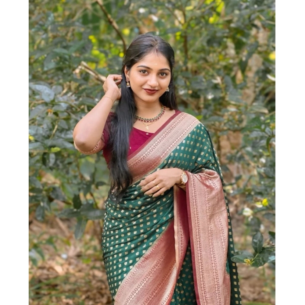 Vaystra Silk Printed Saree With Unstitched Blouse 5.5Mtr – Green-Red