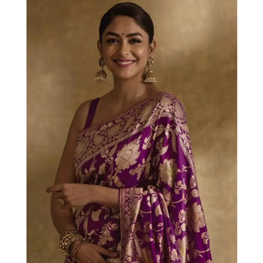 Vaystra Silk Printed Saree With Unstitched Blouse 5.5Mtr – Purple