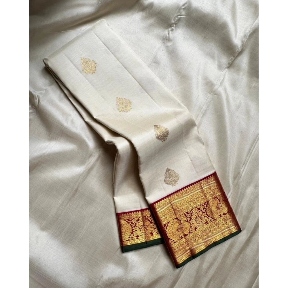 Vaystra Silk Printed Saree With Unstitched Blouse 5.5Mtr – Off White-Red