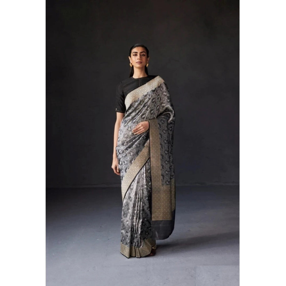 Vaystra Silk Printed Saree With Unstitched Blouse 5.5Mtr – Grey