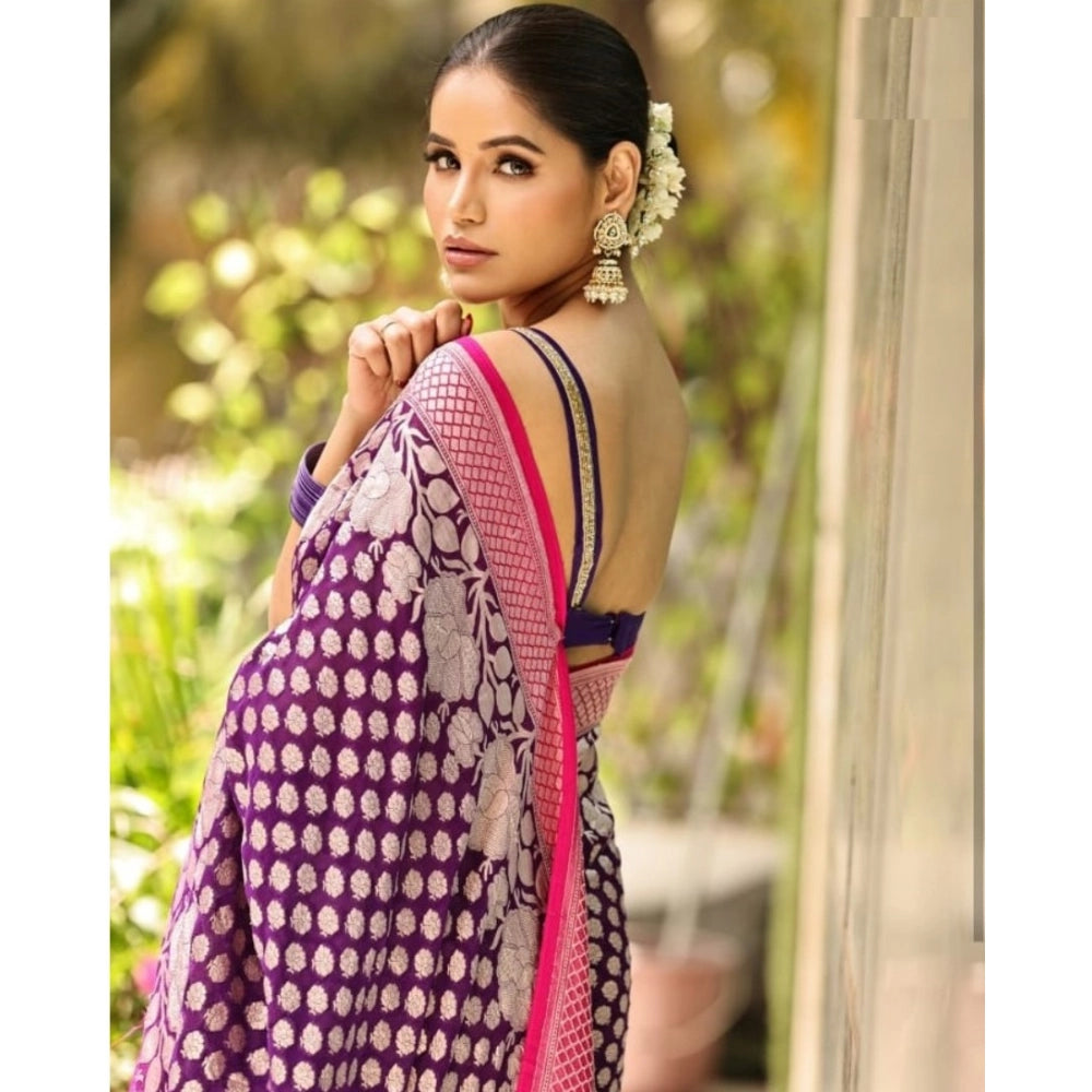 Vaystra Silk Printed Saree With Unstitched Blouse 5.5Mtr – Purple