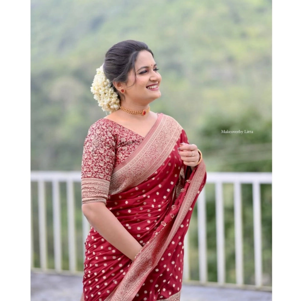 Vaystra Silk Printed Saree With Unstitched Blouse 5.5Mtr – Maroon