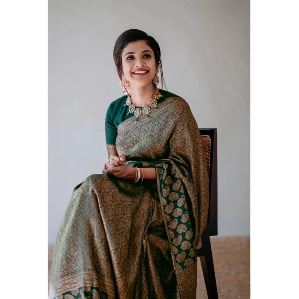 Vaystra Silk Printed Saree With Unstitched Blouse 5.5Mtr – Green