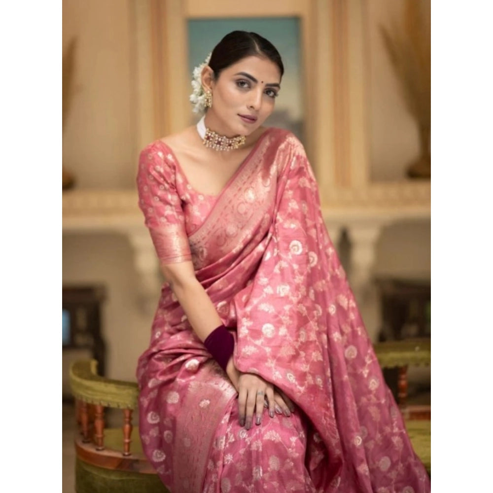 Vaystra Silk Printed Saree With Unstitched Blouse 5.5Mtr – Peach