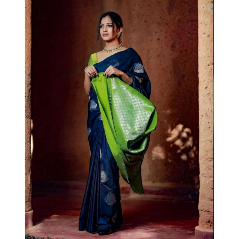 Vaystra Silk Printed Saree With Unstitched Blouse 5.5Mtr – Navy Blue