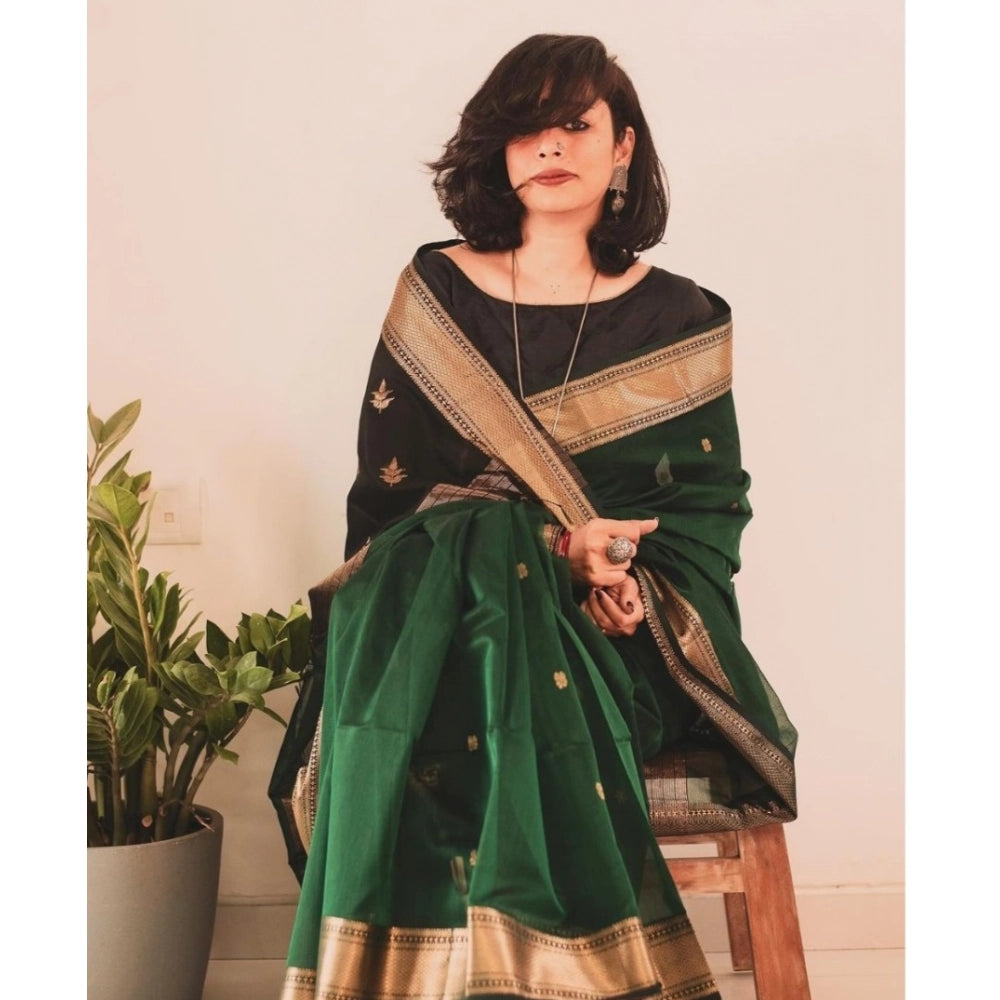 Vaystra Silk Printed Saree With Unstitched Blouse 5.5Mtr – Dark Green