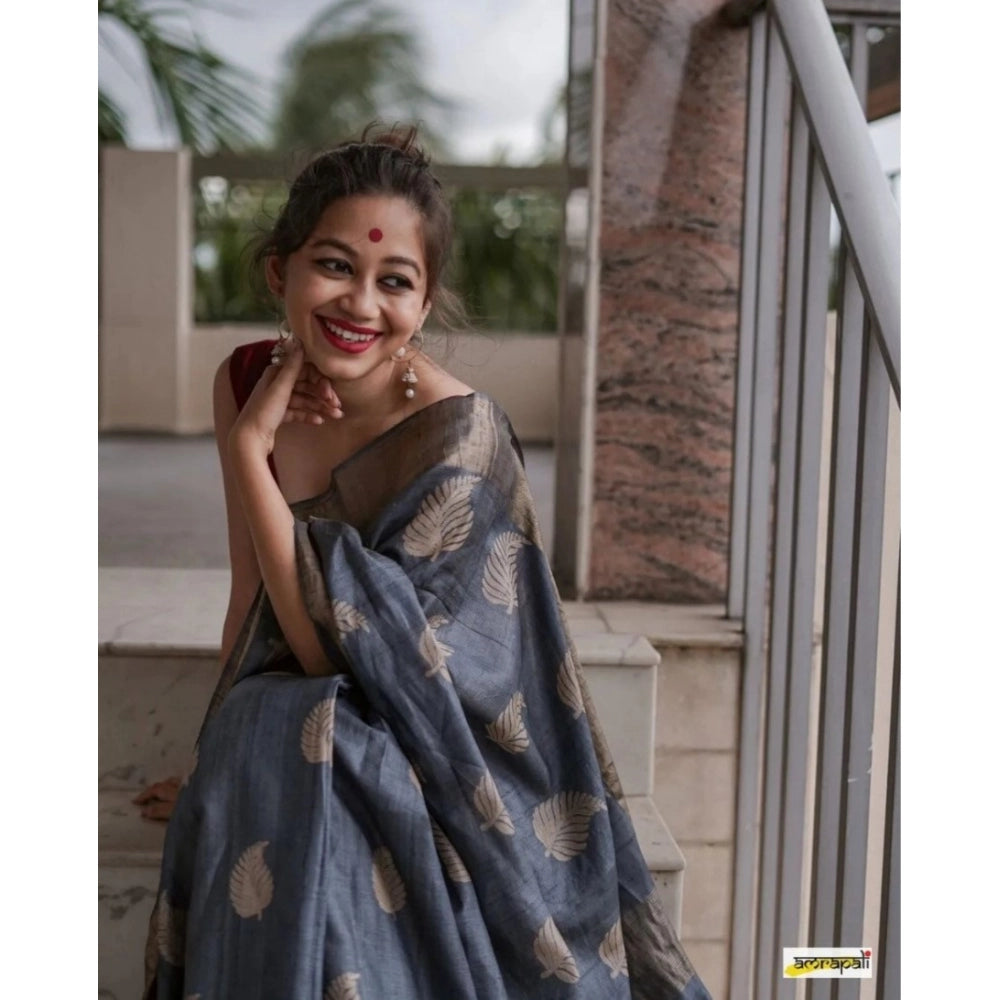 Vaystra Silk Printed Saree With Unstitched Blouse 5.5Mtr – Grey