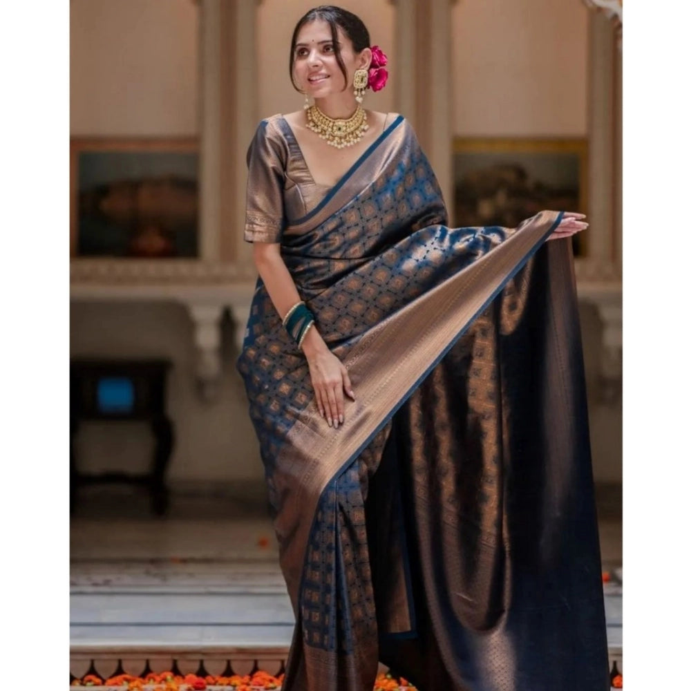Vaystra Silk Printed Saree With Unstitched Blouse 5.5Mtr – Blue