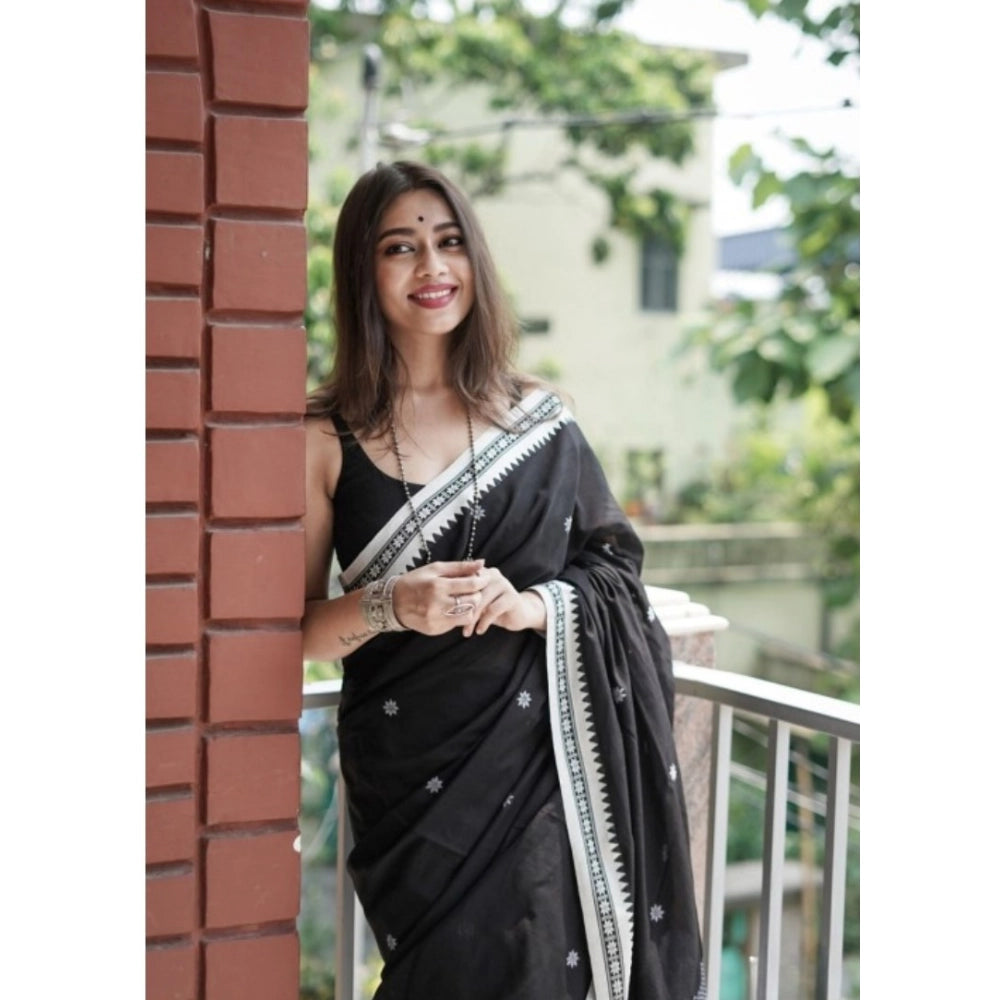 Vaystra Cotton Printed Saree With Unstitched Blouse 5.5Mtr – Black