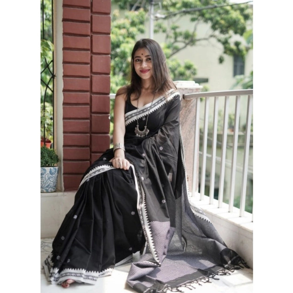 Vaystra Cotton Printed Saree With Unstitched Blouse 5.5Mtr – Black