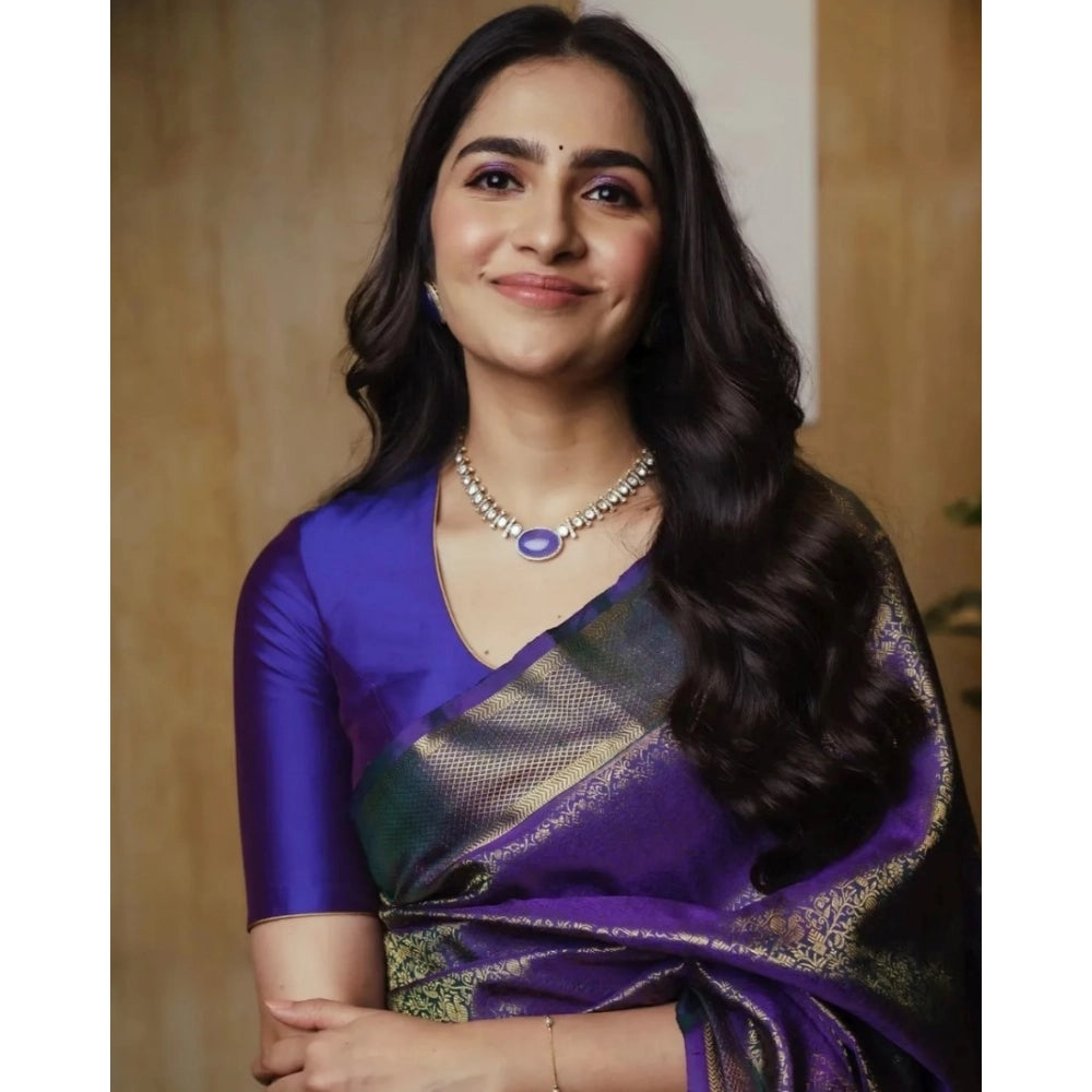 Vaystra Silk Printed Saree With Unstitched Blouse 5.5Mtr – Purple